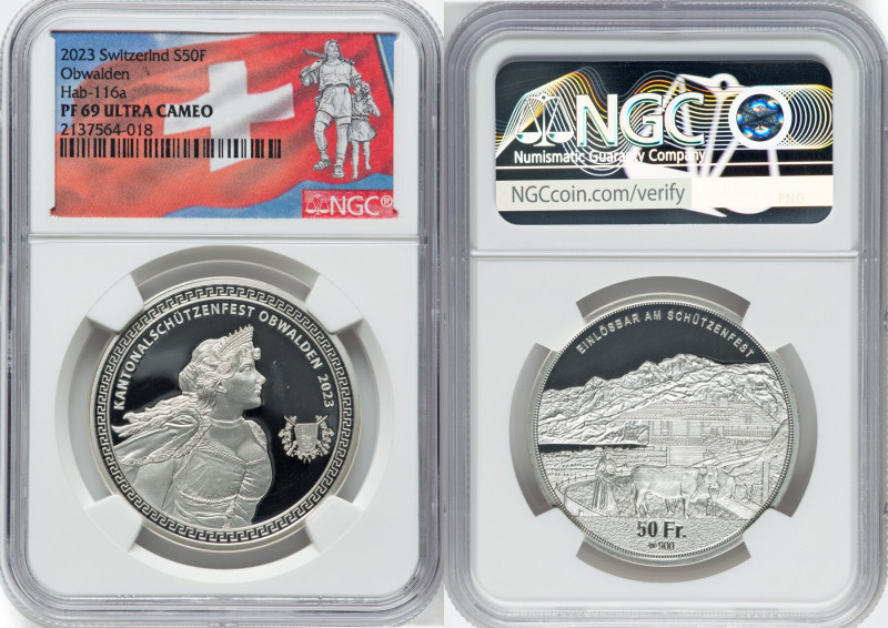 Confederation silver Proof "Obwalden Shooting Festival" 50 Francs 2023 PR69 Ultr...