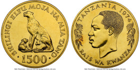 Republic gold "Cheetahs" 1500 Shilingi 1974 MS67 NGC, KM9. Conservation series. Mintage: 2,775. HID09801242017 © 2024 Heritage Auctions | All Rights R...