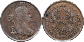 1804 Draped Bust Half Cent. C-8. Rarity-1. Spiked Chin. VF-35 (PCGS).
PCGS# 1075. NGC ID: 222G.