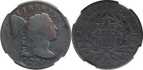 1795 Liberty Cap Cent. S-76B, B-4b. Rarity-1. Plain Edge. Fine Details--Environmental Damage (NGC).
PCGS# 35723. NGC ID: 223T. GREYSHEET ID: 77492.