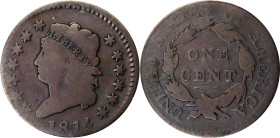 1814 Classic Head Cent. S-294, B-1. Rarity-1. Crosslet 4. AG-3 (ANACS).
PCGS# 36520. BASE PCGS# 1573. NGC ID: 224Y.