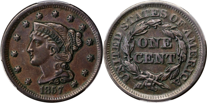 1857 Braided Hair Cent. N-4. Rarity-1. Small Date. AU Details--Cleaned (PCGS).
...