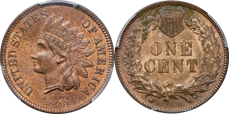 1874 Indian Cent. MS-63 RB (PCGS).
PCGS# 2119. NGC ID: 227Z.