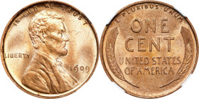 1909 Lincoln Cent. V.D.B. MS-65 RD (NGC).
PCGS# 2425. NGC ID: 22B3.