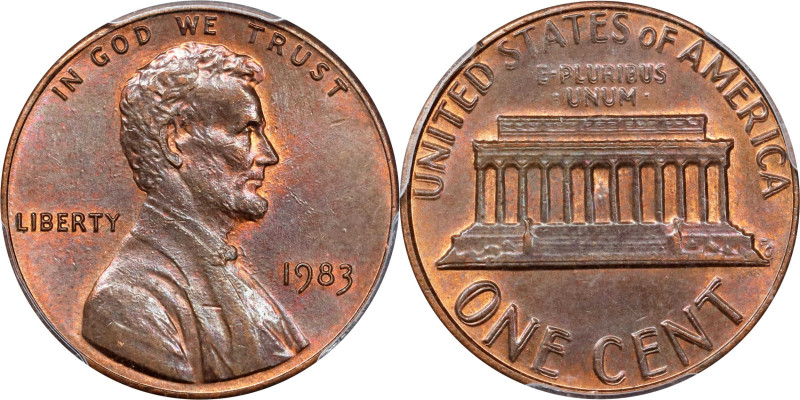 1983 Lincoln Cent. Doubled Die Reverse. MS-65 BN (PCGS).
PCGS# 3054. NGC ID: 22...