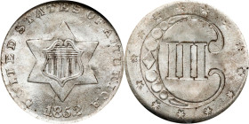1852 Silver Three-Cent Piece. MS-65 (NGC).
PCGS# 3666. NGC ID: 22YZ.