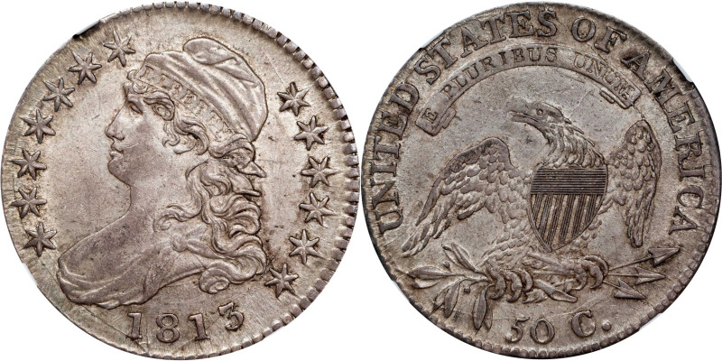 1813 Capped Bust Half Dollar. O-107a. Rarity-1. Die State 107.6. AU-58 (NGC). CA...