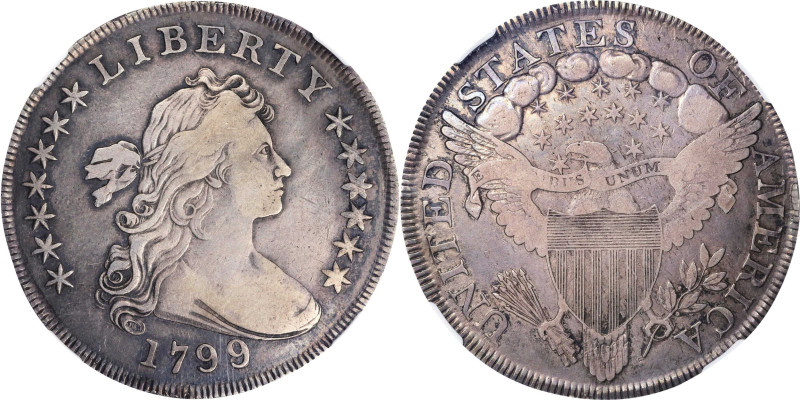 1799/8 Draped Bust Silver Dollar. BB-141, B-3. Rarity-3. 15-Star Reverse. VF-20 ...