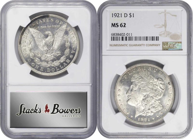 Lot of (3) 1921-D Morgan Silver Dollars. MS-62 (NGC).
PCGS# 7298. NGC ID: 256Y.