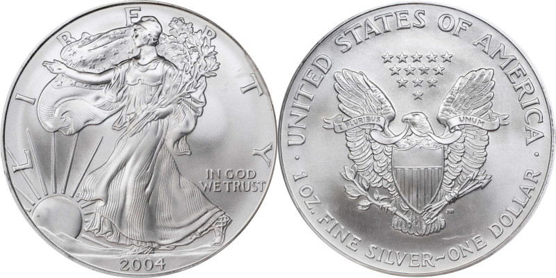 2004 Silver Eagle. First Strike. MS-70 (PCGS). 12th Chief Engraver John M. Merca...