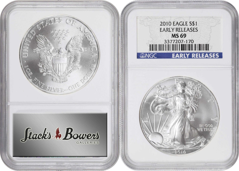 Lot of (10) 2010 Silver Eagles. Early Releases. MS-69 (NGC).
PCGS# 415533. NGC ...