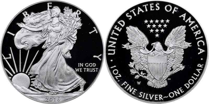 2016-W Silver Eagle. Lettered Edge. 30th Anniversary. WP Mint Hoard. Proof-70 De...