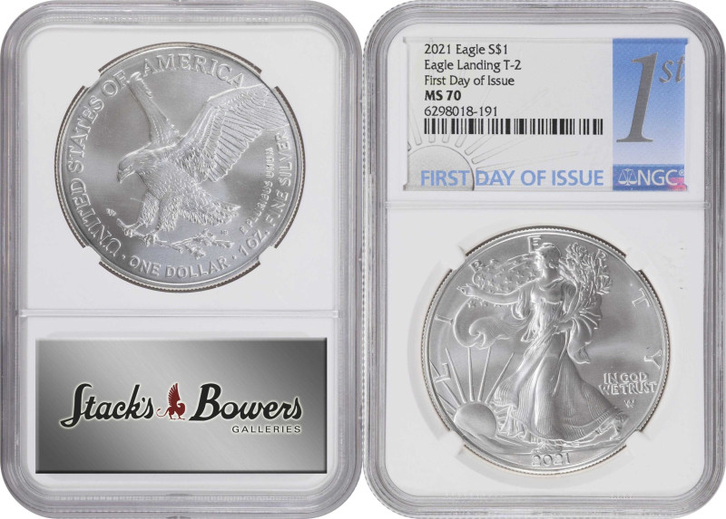 Lot of (2) 2021 Silver Eagles. First Day of Issue. MS-70 (NGC).
Included are: T...