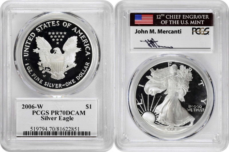 Lot of (5) W-Mint Silver Eagles. Proof-70 Deep Cameo (PCGS). 12th Chief Engraver...