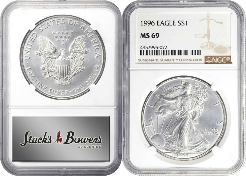 Lot of (9) 1990s Silver Eagles. MS-69 (NGC).
Included are: (7) 1994; 1995; and ...