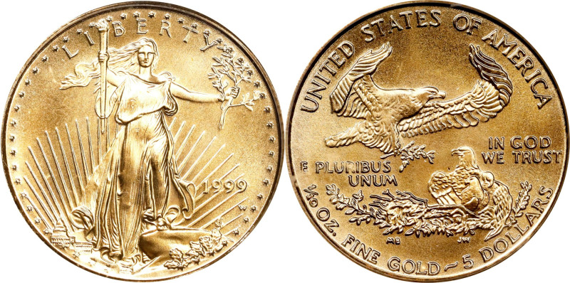 1999-W Tenth-Ounce Gold Eagle. Struck With Unfinished Proof Dies. MS-69 (PCGS)....