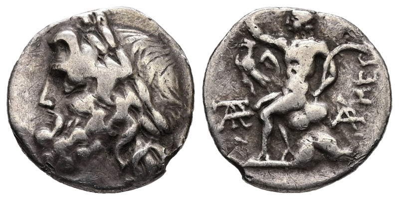 Arkadia, Megalopolis AR Hemidrachm, 2.14 g 15.27 mm. Circa 100-80 BC. 
Obv: Laur...