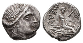 Euboia, Histiaia. AR Tetrobol, 1.76 g 12.08 mm. 3rd-2nd centuries BC.
Obv: Wreathed head of the nymph Histiaia right.
Rev: [IΣTI]AIEΩN. Nymph seated r...