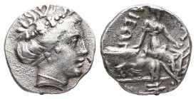 Euboia, Histiaia. AR Tetrobol, 1.83 g 13.23 mm. 3rd-2nd centuries BC.
Obv: Wreathed head of the nymph Histiaia right.
Rev: IΣTIAIEΩN. Nymph seated rig...