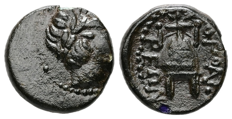 Macedon, Orthagoreia. Ae, 1.55 g 14.00 mm. Circa 350 BC. 
Obv: Laureate head of ...