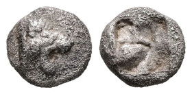 Thraco-Macedonian Region. Uncertain. AR Hemiobol, 0.39 g 6.86 mm. 5th century BC.
Obv: Head of roaring lion right.
Rev: Quadripartite incuse square.
R...