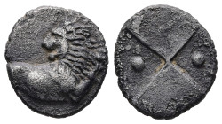 Thrace, Chersonesos. AR Hemidrachm, 2.05 g 13.47 mm. Circa 386-338 BC.
Obv: Forepart of lion right, head left.
Rev: Quadripartite incuse square, with ...