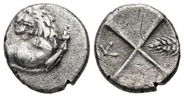 Thrace, Chersonesos. AR Hemidrachm, 2.14 g 13.91 mm. Circa 386-338 BC.
Obv: Forepart of lion right, head left.
Rev: Quadripartite incuse square with a...