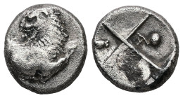 Thrace, Chersonesos. AR Hemidrachm, 2.15 g 12.45 mm. Circa 386-338 BC.
Obv: Forepart of lion right, head left.
Rev: Quadripartite incuse square with a...