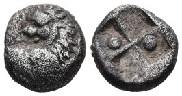 Thrace, Chersonesos. AR Hemidrachm, 2.19 g 12.43 mm. Circa 386-338 BC.
Obv: Forepart of lion right, head left.
Rev: Quadripartite incuse square, with ...