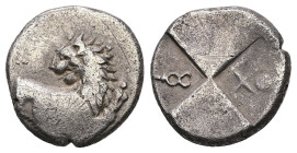 Thrace, Chersonesos. AR Hemidrachm, 2.19 g 13.56 mm. Circa 386-338 BC. 
Obv: Forepart of lion right, head reverted 
Rev: Quadripartite incuse; pellet ...