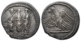 Skythia. Geto-Dacians. Olbia. Koson, mid 1st century BC. AR, Drachm. 4.56 g. 19.32 mm.
Obv: ΚΟΣΩΝ, [ΟΛΒ]. procession of three men in Roman togas, left...