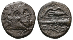 Thrace, Thasos. Ae, 2.93 g 16.09 mm. Circa 250-200 BC. 
Obv: Bearded head of Herakles right, wearing lion skin. 
Rev: ΘΑΣION. Club left; above, amphor...