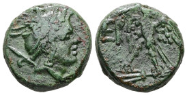 Kings of Macedon, Perseus. Ae, 8.42 g 19.10 mm. 179-168 BC. Pella or Amphipolis mint. 
Obv: Head of the hero Perseus right, wearing winged Phrygian he...