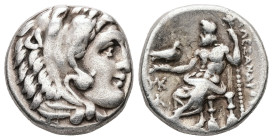 Kings of Macedon, Alexander III ‘’The Great’’. AR Drachm, 4.17 g 15.99 mm.336-323 BC. Sardes.
Obv : Head of Herakles right, wearing lion skin.
Rev : A...