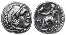 Kings of Macedon, Alexander III 'the Great'. AR Drachm, 4.17 g 17.50 mm. 336-323 BC.
Obv: Head of Herakles right, wearing lion skin.
Rev: AΛΕΞΑΝΔΡΟΥ. ...