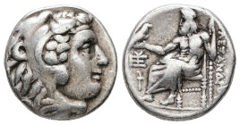 Kings of Macedon, Alexander III 'the Great'. AR Drachm, 4.20 g 16.67 mm. 336-323 BC. Sardes.
Obv: Head of Herakles right, wearing lion skin.
Rev: AΛEΞ...