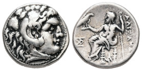 Kings of Macedon, Alexander III ‘the Great’, AR Drachm, 4.25 g 16.31 mm. 336-323 BC. Magnesia ad Maeandrum.
Obv: Head of Herakles to right, wearing li...