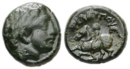 Kings of Macedon, Philip II. Ae. 4.59 g 16.16 mm. 359-336 BC.
Obv: Diademed head of Apollo right.
Rev: ΦΙΛΙΠΠΟΥ, Naked youth on horse left
Ref: Sear 6...