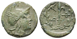 Kings of Macedon, Philip V. Ae, 3.11 g 16.63 mm. Uncertain mint in Macedon, 221-179 BC. 
Obv: Head of the hero Perseus right, wearing winged Phrygian ...