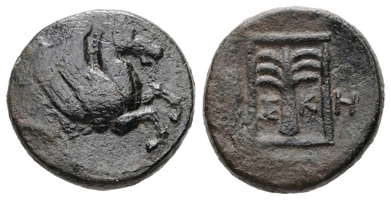 Troas, Skepsis. Ae, 3.82 g 16.45 mm. Circa 350-300 BC.
Obv: Forepart of Pegasos ...