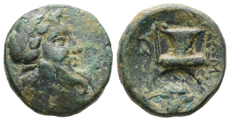 Mysia, Lampsakos. Ae, 4.09 g 17.24 mm. Circa 190-85 BC.
Obv: Bearded head of Pri...