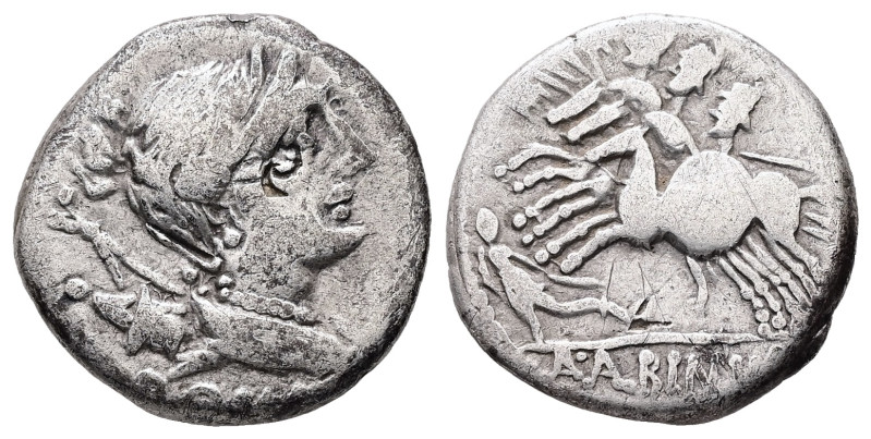 A. Albinus Sp.f, 96 BC. AR, Denarius. 3.66 g. 17.65 mm. Rome.
Obv: ROMA. Bust of...