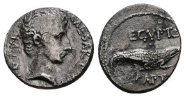 Octavian, 44-27 BC. AR, Denarius. 3.32 g. 18.00 mm. Rome?
Obv: CAESAR [DIVI F] COS VI: Head of Augustus, bare, right.
Rev: [A]EGVPTO CAPT[A]. Crocodil...