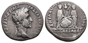 Augustus, 27 BC-AD 14. AR, Denarius. 3.50 g. 19.15 mm. Lugdunum.
Obv: CAESAR AVGVSTVS DIVI F PATER PATRIAE. Head of Augustus, laureate, right.
Rev: AV...