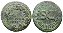 Augustus, 16 BC. AE, Dupondius. 12.20 g. 29.15 mm. Rome. 16 BC. Asinius Gallus, moneyer. 
Obv: AVGVSTVS TRIBVNIC POTEST. In three lines within oak wre...