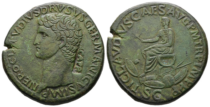 Nero Claudius Drusus, died 9 BC. AE, Sestertius. 26.76 g. 35.61 mm. Rome.
Obv: N...