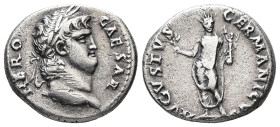 Nero, AD 54-68. AR, Denarius. 3.37 g. 18.59 mm. Rome.
Obv: NERO CAESAR. Head of Nero, laureate, right, with beard.
Rev: AVGVSTVS GERMANICVS. Nero, rad...