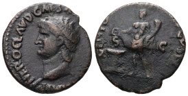 Nero, AD 54-68. AE, As. 7.30 g. 24.38 mm. Lugdunum.
Obv: NERO CLAVD CAES[AR AVG GER P M TR P IMP P]. Head of Nero, bare, left.
Rev: GENIO [AVGVSTI] S ...