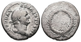 Vespasian, AD 69-79. AR, Denarius. 2.81 g. 19.34 mm. Rome.
Obv: IMP CAES VESP AVG CEN. Head of Vespasian, laureate, right.
Rev: S P Q R. Legend in wre...