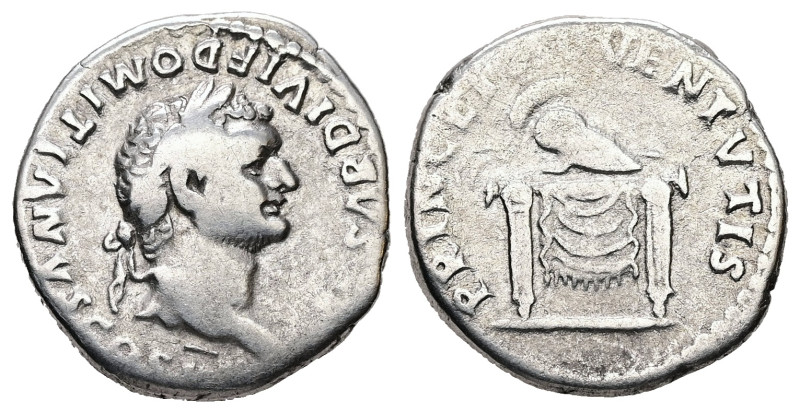 Domitian as Caesar, AD 69-81. AR, Denarius. 3.06 g. 18.21 mm. Rome.
Obv: CAESAR ...